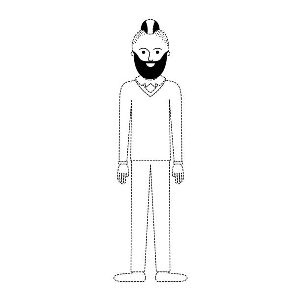 man full body with beard and sweater and pants and shoes with taper fade haircut in black dotted silhouette man full body with beard and sweater and pants and shoes with taper fade haircut in black dotted silhouette vector illustration fade in stock illustrations