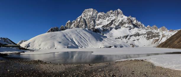 istock Spring scene in Gokyo, Nepal. Frozen lake. 882373740