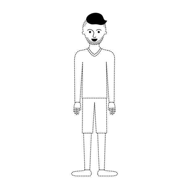 man full body with t-shirt long sleeve and short pants and shoes with high fade haircut and stubble beard in black dotted silhouette man full body with t-shirt long sleeve and short pants and shoes with high fade haircut and stubble beard in black dotted silhouette vector illustration fade in stock illustrations