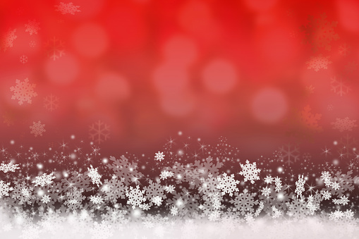 Christmas or winter seasonal background of snowflake border at bottom with holiday lights at top forming a copyspace.  Great seasonal background.
