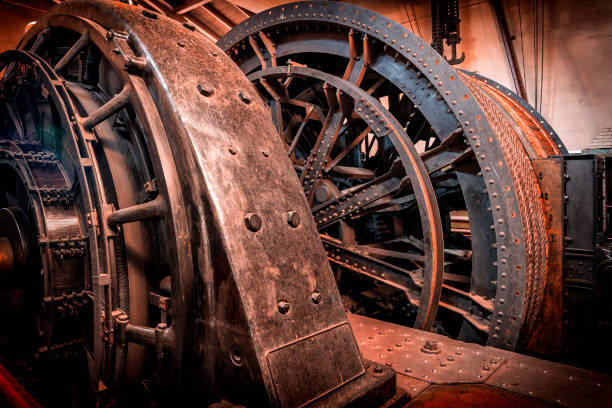 istock Old steam engine for propelling the elevator shaft in a coal mine 882404742