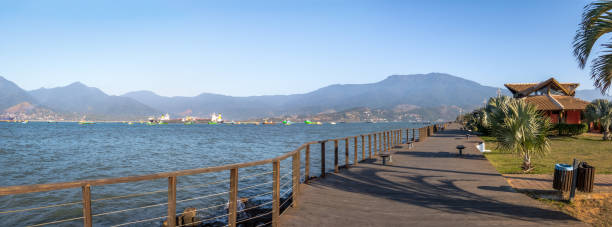 panoramic view of sao sebastiao promenade - sao sebastiao, sao paulo, brazil - sao paulo south america marina southeastern region imagens e fotografias de stock