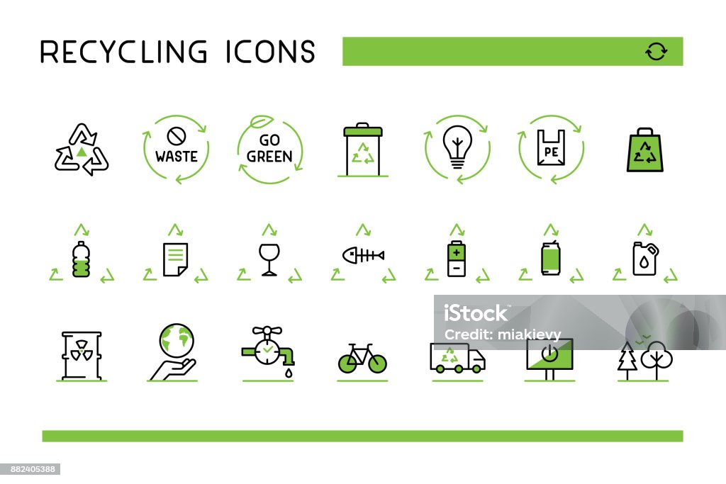 Recycling icons Editable set of vector icons on layers. Recycling stock vector