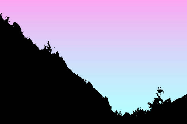 istock Vector landscape silhouette. Realistic trees, woods, hills and mountain silhouettes on night and evening sky. Outdoor nature scene 882425180