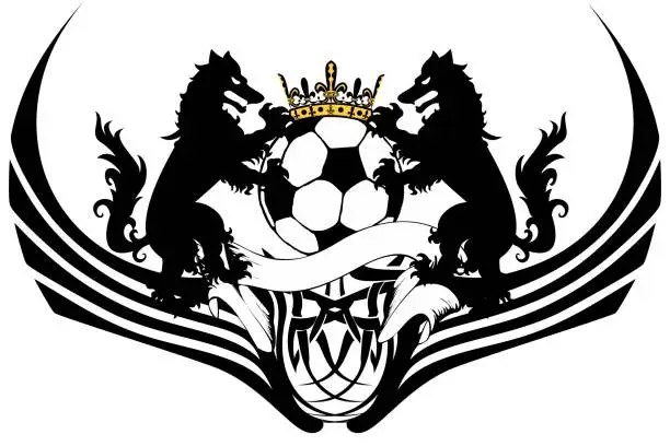 Vector illustration of Heraldic black Wolf tattoo soccer futbol crest2