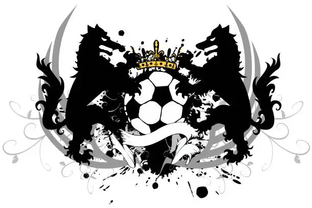 Vector illustration of Heraldic black Wolf tattoo soccer futbol crest4