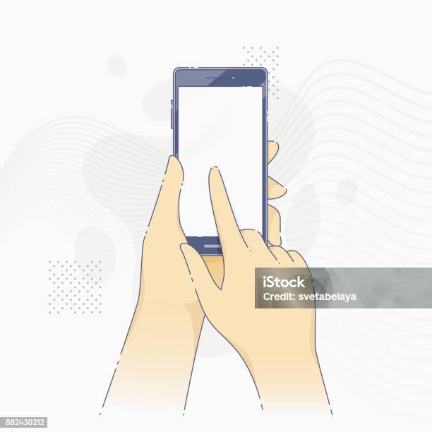 Hands Holding Modern Cell Phone And Tapping On Screen Stock Illustration - Download Image Now