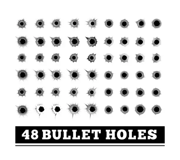 Vector illustration of Bullet holes vector illustration on white