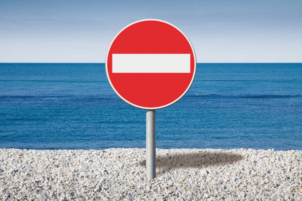 istock Bathing prohibition - concept image with road sign 882436674