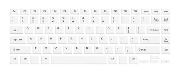 белая клавиатура для ноутбука или компьютера на белом фоне - keyboard instrument stock illustrations