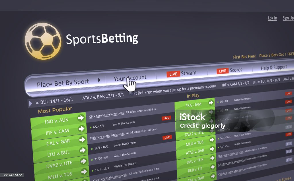 Betting Website A fictional betting website with fictional data. Sports Betting Stock Photo