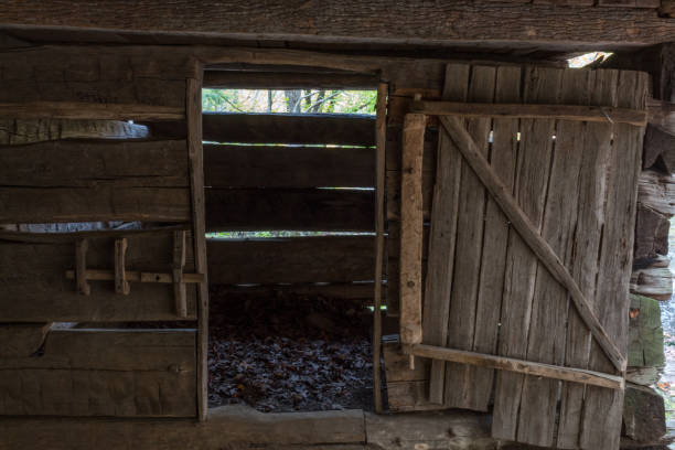 istock Barn stall in a vintage rough hewn log barn 882444502
