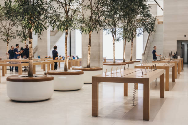 Interior of The Apple Store on Regent Street, London, that recently had a refurbishment. stock photo