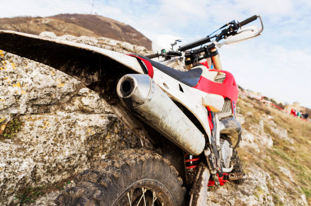istock Details of the enduro motorcycle. Wide angle 882451858