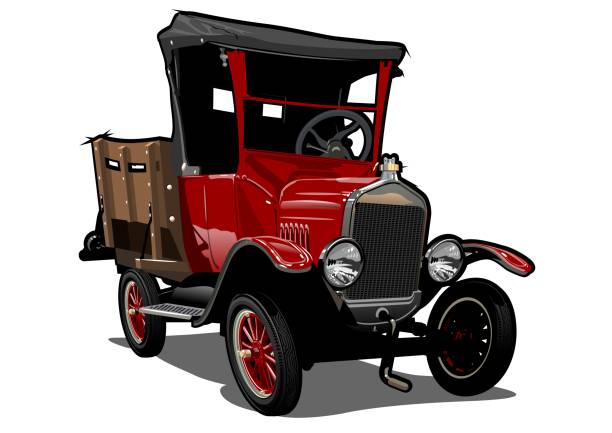 vector cartoon retro-lkw - pick up truck old car traffic stock-grafiken, -clipart, -cartoons und -symbole