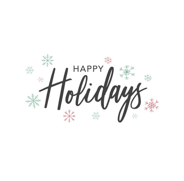 Happy Holidays Calligraphy Vector Text With Hand Drawn Snowflakes Over White Happy Holidays Calligraphy Vector Text With Colorful Hand Drawn Snowflakes Over White Background happy holidays short phrase illustrations stock illustrations