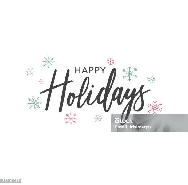 Happy Holidays Calligraphy Vector Text With Hand Drawn Snowflakes Over White Stock Illustration - Download Image Now