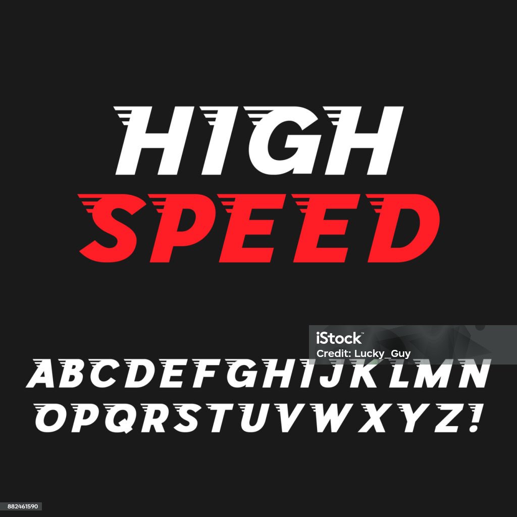 Speed. Dynamic Italic Font Speed. Dynamic Italic Font. Sans Serif Typeface. Letters, Exclamation Mark. Latin Alphabet. Vector Speed stock vector