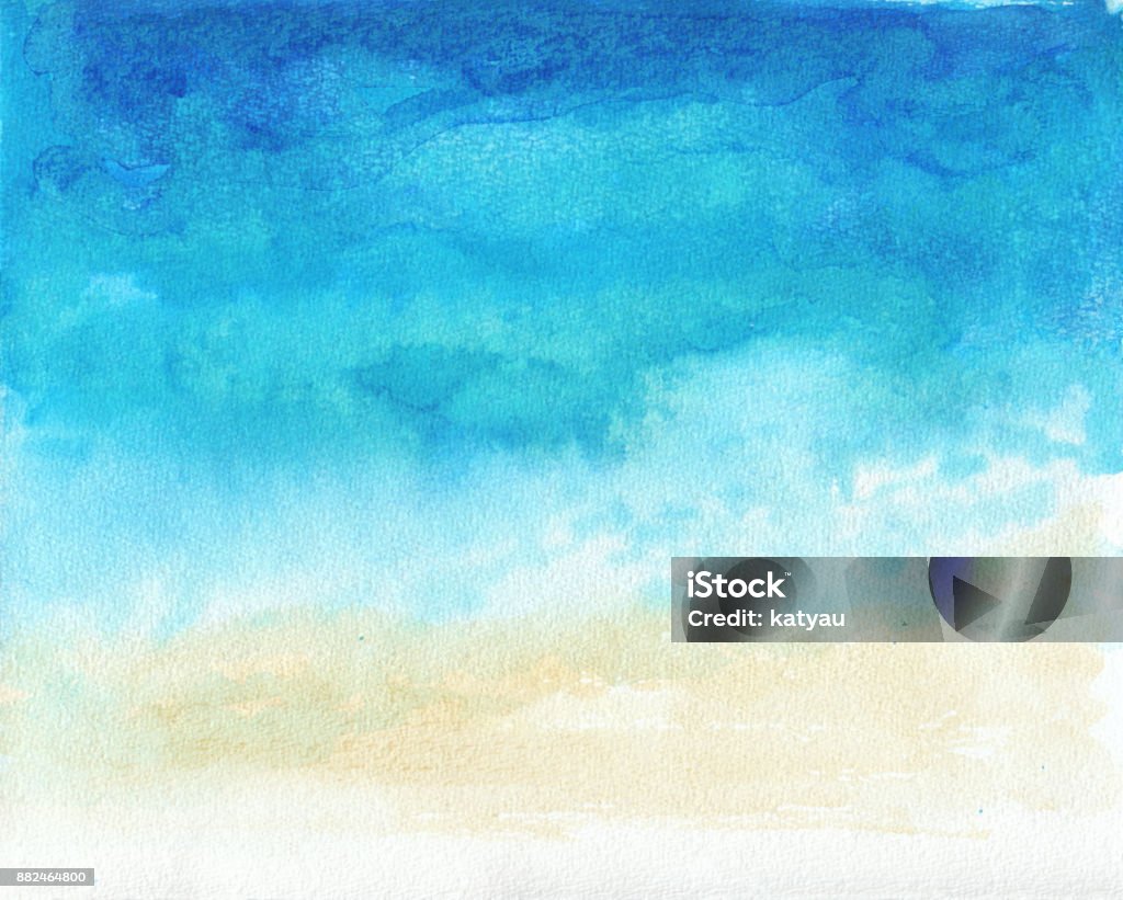 Ocean watercolor hand painting illustration Ocean landscape, Sea side, Beach. Beautiful watercolor hand painting illustration. Sea stock illustration