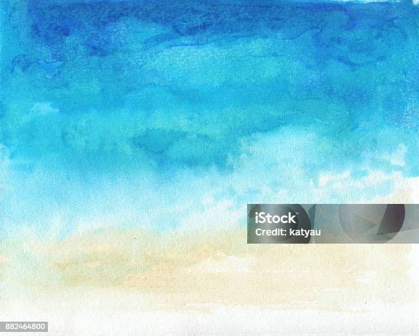 Ocean Watercolor Hand Painting Illustration Stock Illustration - Download Image Now - Sea, Summer, Beach