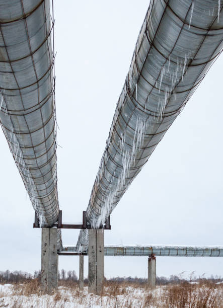 istock Pipelines with icicles hanging from the pipes. 882465352