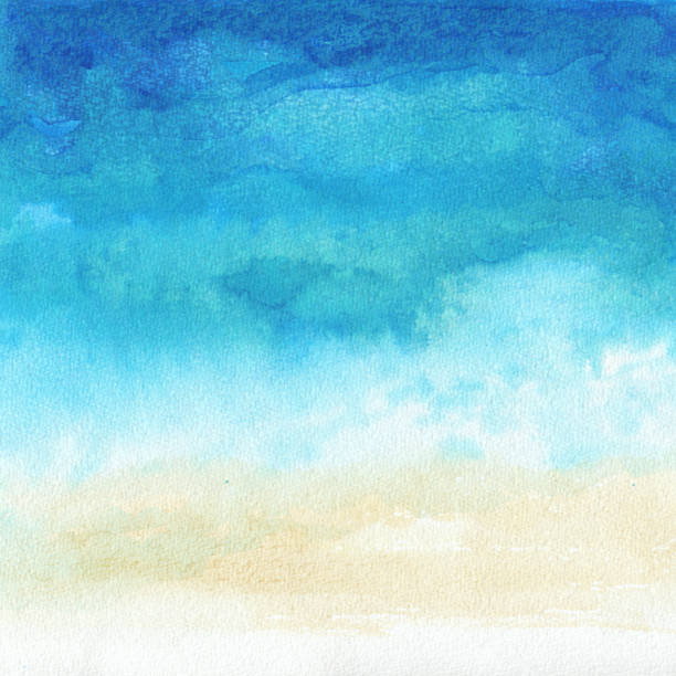 ozean aquarell hand malerei illustration - sand beach summer backgrounds stock-grafiken, -clipart, -cartoons und -symbole
