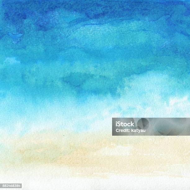 Vetores de Ilustração De Pintura De Mão Aquarela Oceano e mais imagens de Tinta Aquarela - Tinta Aquarela, Pintura em Aquarela, Praia