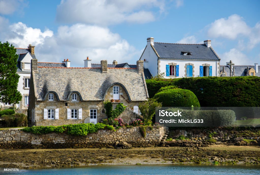 Typical french village of Saint Cado from Brittany Two typical houses from Breton village of Saint Cado in France Lorient Stock Photo