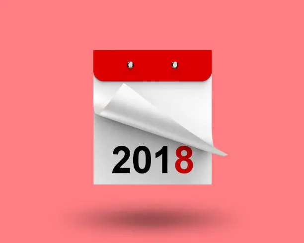 3D illustration, 3D rendering tear-off calendar 2018 year on a pink background with a clean sheet and a place for text