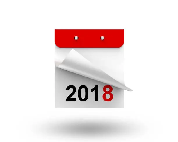 3D illustration, 3D rendering tear-off calendar 2018 year on a white background with a clean sheet and a place for text