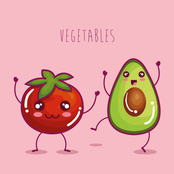 fresh vegetables funny character fresh vegetable funny character vector illustration design tomato face stock illustrations