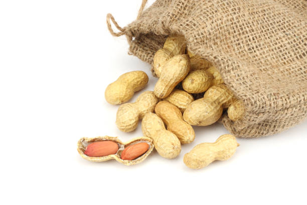 istock peanuts with sack cloth isolated on the white background 882491116