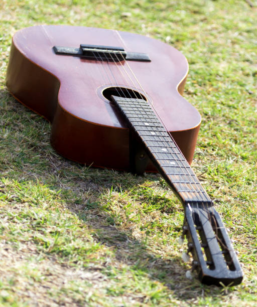 istock Guitar lying on the grass on the nature 882516052