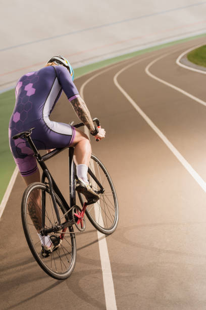 istock cyclist riding bicycle on cycle race track 882524480