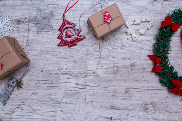istock chrismas decoration on wooden backgraund 882524924