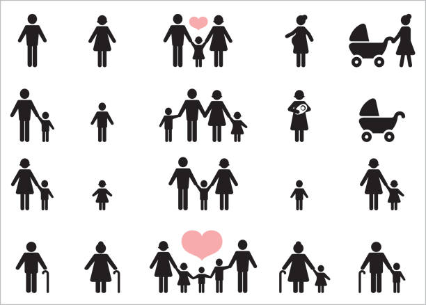 Set of twenty icons of people. Set of twenty icons of people in black. vector love care old stock illustrations