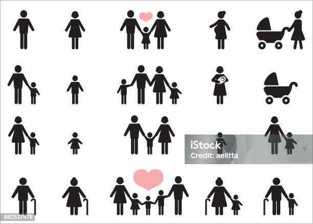 Set Of Twenty Icons Of People Stock Illustration - Download Image Now - Child, Pregnant, Father