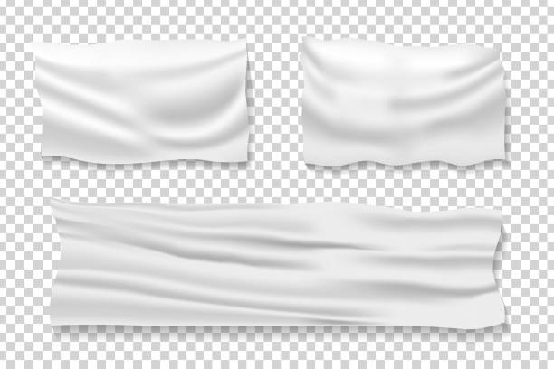 Vector set of realistic isolated satin fabric banners for decoration and covering on the transparent background. Vector set of realistic isolated satin fabric banners for decoration and covering on the transparent background. hanging fabric stock illustrations