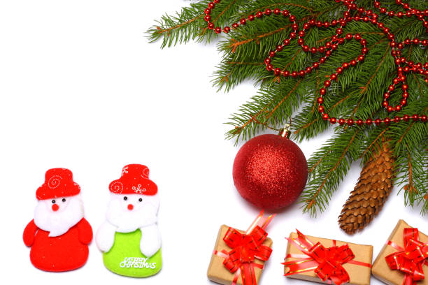 istock Christmas background. Top view with copy space. fir tree with cone isolated on white background 882537964