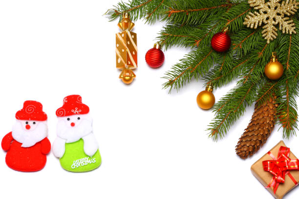 istock Christmas background. Top view with copy space. fir tree with cone isolated on white background 882538000