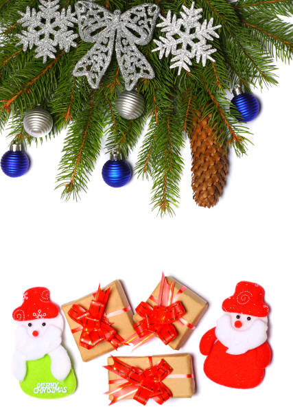 istock Christmas background. Top view with copy space. fir tree with cone isolated on white background 882538138