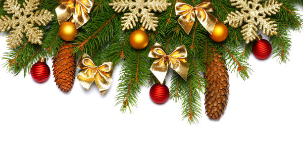 istock Christmas background. Top view with copy space. fir tree with cone isolated on white background 882538220