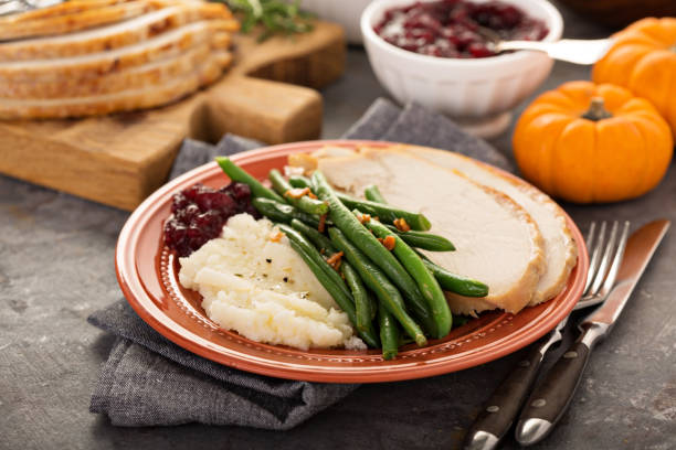 istock Thanksgiving plate with turkey, mashed potatoes and green beans 882547454