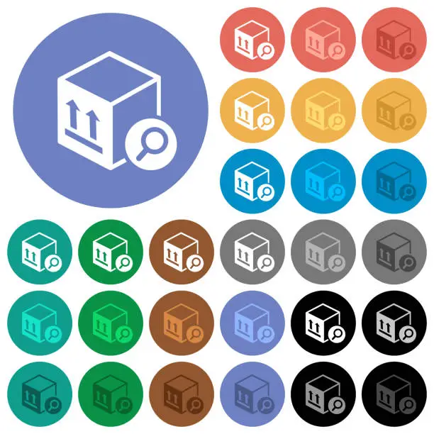 Vector illustration of Find package round flat multi colored icons