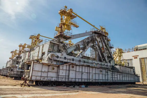 Abandoned transport and installation unit "Grasshopper" for spaceship Buran and Energy launch vehicle at cosmodrome Baikonur.