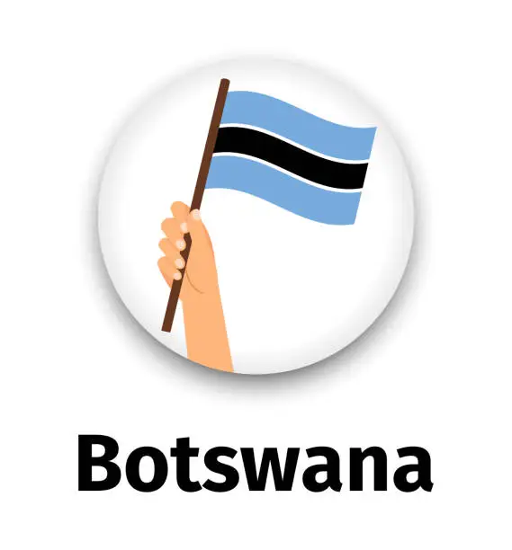 Vector illustration of Botswana flag in hand, round icon