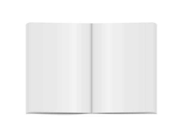 ilustrações de stock, clip art, desenhos animados e ícones de vector mock up of open book isolated  on white. 3d vertical brochure page, notebook, magazine template with empty place for text. - book open vector page