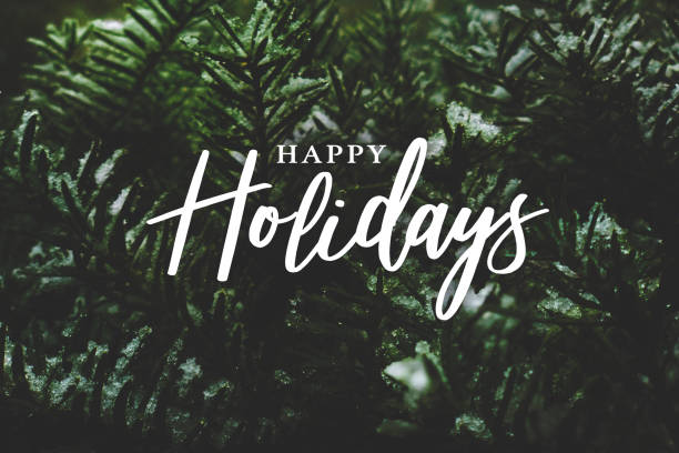istock Happy Holidays Calligraphy Over Pine Branches Covered in Snow 882575386