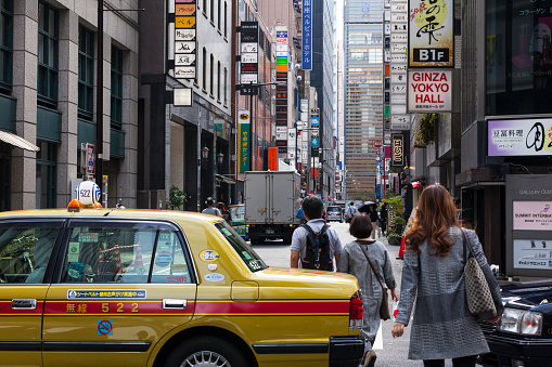 Tokyo, Japan - September 30, 2017. People walking the street in the Ginza District of Tokyo the capital of Japan.