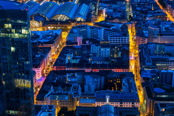 istock frankfurt cityscape from above at night 882585088
